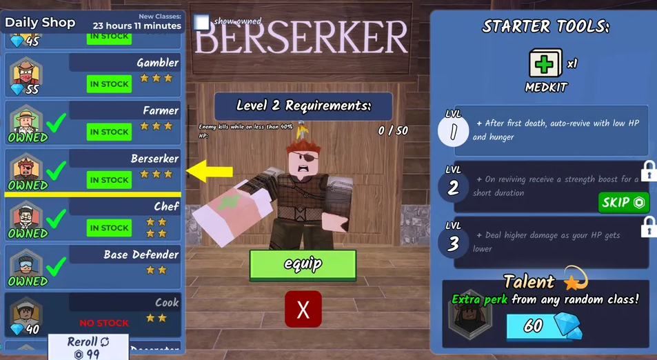 berserker in 99 nights in the forest